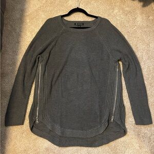 INC International Concepts Gray Long Sleeve Sweater with Zipper Accents